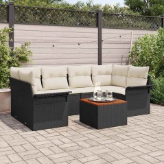 vidaXL Set di divani da giardino 7 pezzi con cuscini neri in rattan sintetico.