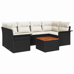 vidaXL Set di divani da giardino 7 pezzi con cuscini neri in rattan sintetico.
