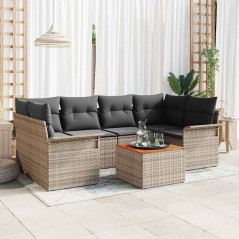 vidaXL Set di divani da giardino in 7 pezzi con cuscini in polyrattan grigio e legno di acacia
