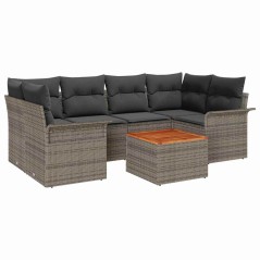 vidaXL Set di divani da giardino in 7 pezzi con cuscini in polyrattan grigio e legno di acacia