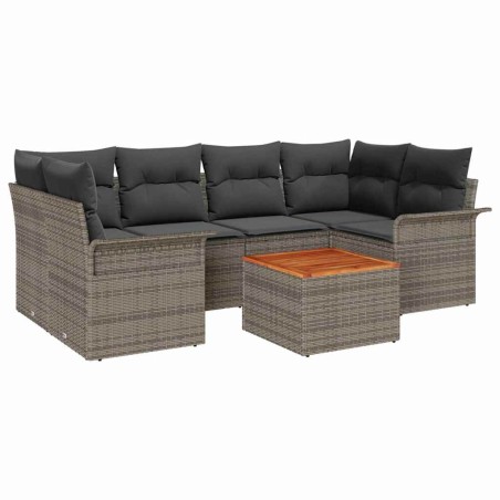 vidaXL Set di divani da giardino in 7 pezzi con cuscini in polyrattan grigio e legno di acacia