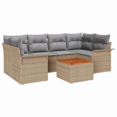 vidaXL Set di divani da giardino 7 pezzi con cuscini beige in rattan sintetico e legno di acacia