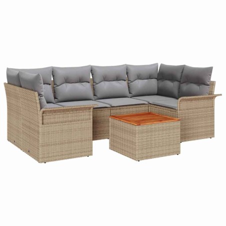 vidaXL Set di divani da giardino 7 pezzi con cuscini beige in rattan sintetico e legno di acacia