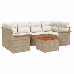 vidaXL Set di divani da giardino da 7 pezzi con cuscini beige in polirattan e acacia