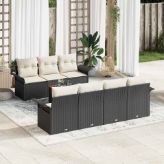 vidaXL Set Giardino in Rattan Poliestere 8 Pezzi con Cuscini Neri in Acacia