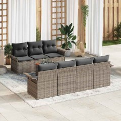 vidaXL Set di divani da giardino in 8 pezzi con cuscini grigi in polirattan e acacia
