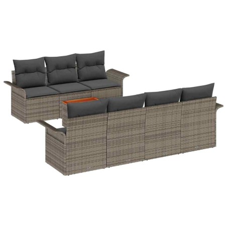 vidaXL Set di divani da giardino in 8 pezzi con cuscini grigi in polirattan e acacia