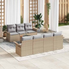 vidaXL Set da giardino in 8 pezzi con cuscini beige in polyrattan e legno di acacia