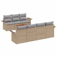 vidaXL Set da giardino in 8 pezzi con cuscini beige in polyrattan e legno di acacia