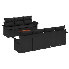 vidaXL Set divano da giardino 8 pezzi con cuscini in polyrattan nero e acacia
