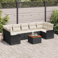vidaXL Set di divani da giardino 8 pezzi con cuscini in rattan sintetico nero e legno di acacia.