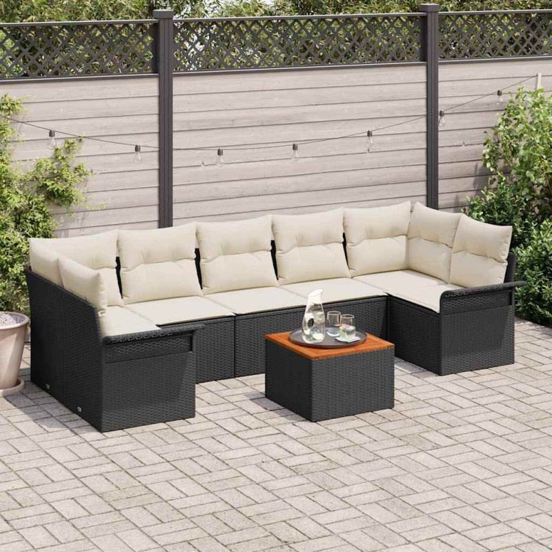 vidaXL Set di divani da giardino 8 pezzi con cuscini in rattan sintetico nero e legno di acacia.