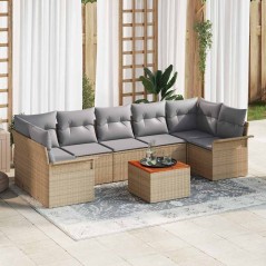 vidaXL Set di divani da giardino 8 pezzi con cuscini beige in rattan sintetico e legno di acacia