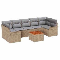 vidaXL Set di divani da giardino 8 pezzi con cuscini beige in rattan sintetico e legno di acacia