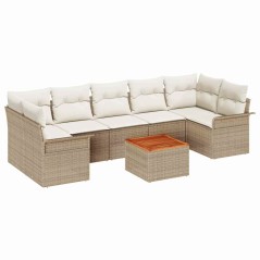 vidaXL Set da giardino con divani a 8 pezzi e cuscini beige in polyrattan e legno d'acacia.