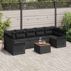 vidaXL Set Divano da Giardino 8 Pezzi con Cuscini in Rattan Sintetico Nero e Legno di Acacia