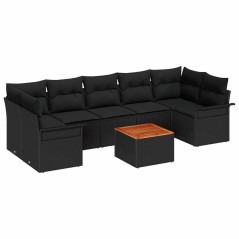 vidaXL Set Divano da Giardino 8 Pezzi con Cuscini in Rattan Sintetico Nero e Legno di Acacia