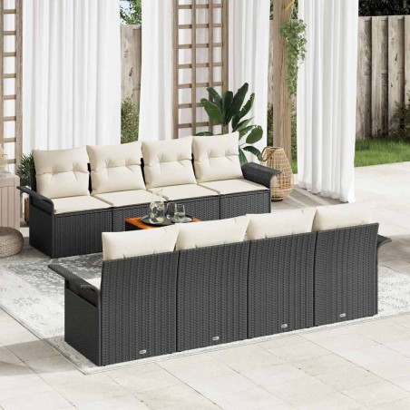 vidaXL Set di divani da giardino da 9 pezzi con cuscini in polyrattan nero e acacia.