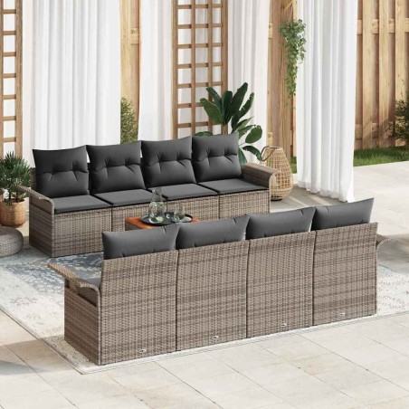 vidaXL Set di divani da giardino 9 pezzi con cuscini grigi in rattan sintetico e legno d'acacia