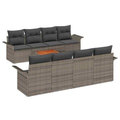 vidaXL Set di divani da giardino 9 pezzi con cuscini grigi in rattan sintetico e legno d'acacia