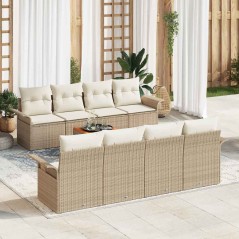 vidaXL Set Divano da Giardino 7 Pezzi con Cuscini Beige, in Polyrattan e Acacia