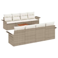 vidaXL Set Divano da Giardino 7 Pezzi con Cuscini Beige, in Polyrattan e Acacia