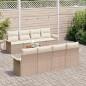 vidaXL Set Divano da Giardino 7 Pezzi con Cuscini Beige, in Polyrattan e Acacia