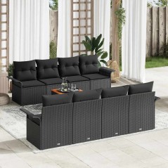 vidaXL Set di divani da giardino da 9 pezzi con cuscini in polirattan nero e legno di acacia.