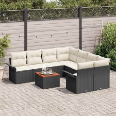 vidaXL Set di divani da giardino 9 pezzi con cuscini neri in rattan sintetico e legno di acacia.