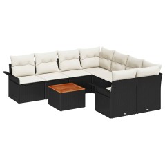 vidaXL Set di divani da giardino 9 pezzi con cuscini neri in rattan sintetico e legno di acacia.