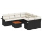 vidaXL Set di divani da giardino 9 pezzi con cuscini neri in rattan sintetico e legno di acacia.