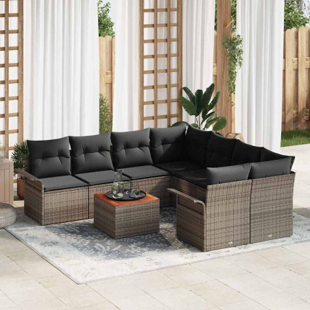 vidaXL Set divani da giardino 9 pezzi con cuscini grigi in polirattan e acacia