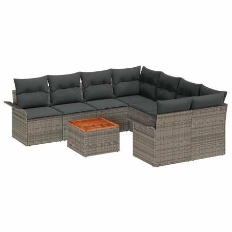 vidaXL Set divani da giardino 9 pezzi con cuscini grigi in polirattan e acacia