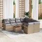 vidaXL Set da giardino con 9 pezzi e cuscini in polyrattan beige e acacia.
