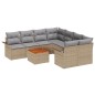 vidaXL Set da giardino con 9 pezzi e cuscini in polyrattan beige e acacia.