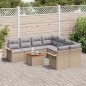 vidaXL Set da giardino con 9 pezzi e cuscini in polyrattan beige e acacia.