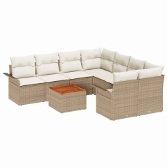 vidaXL Set da giardino di 9 pezzi con cuscini beige in rattan poliestere e legno di acacia.