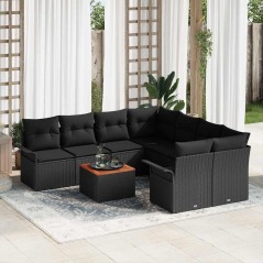 vidaXL Set giardino 9 pezzi con cuscini in rattan nero e legno di acacia