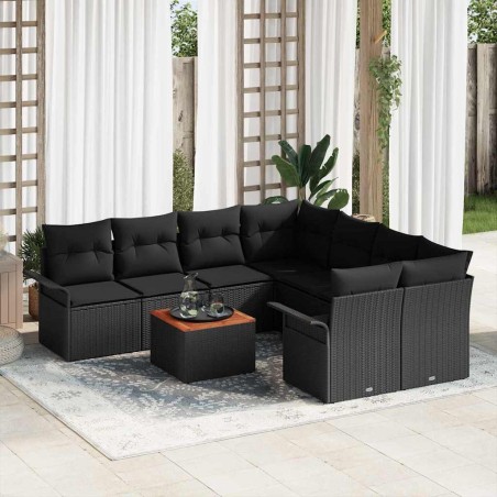 vidaXL Set giardino 9 pezzi con cuscini in rattan nero e legno di acacia