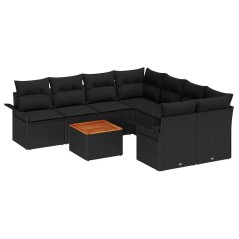 vidaXL Set giardino 9 pezzi con cuscini in rattan nero e legno di acacia