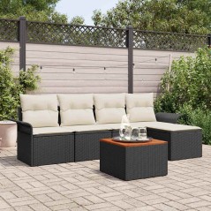 vidaXL Set da giardino 6 pezzi con cuscini neri in rattan sintetico e struttura in acacia