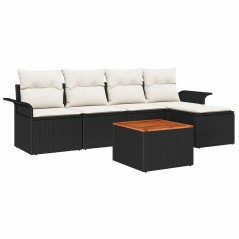 vidaXL Set da giardino 6 pezzi con cuscini neri in rattan sintetico e struttura in acacia