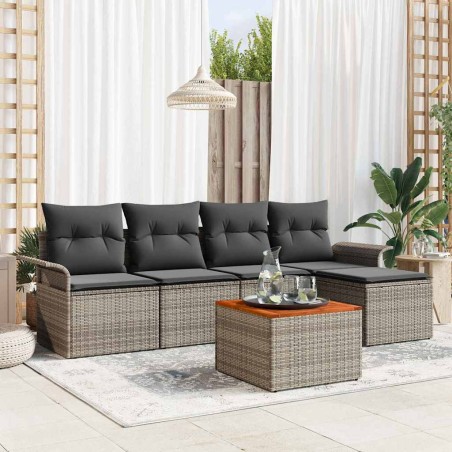 vidaXL Set da Giardino 6 Pezzi con Cuscini Grigi in Rattan, Acacia