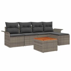 vidaXL Set da Giardino 6 Pezzi con Cuscini Grigi in Rattan, Acacia