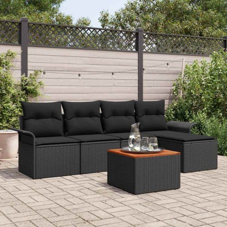 vidaXL Set di Divani da Giardino a 6 Pezzi con Cuscini Neri in Rattan Sintetico.