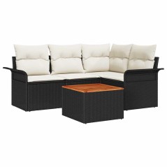 vidaXL Set di divano da giardino in 5 pezzi con cuscini in rattan nero e legno di acacia