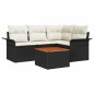 vidaXL Set di divano da giardino in 5 pezzi con cuscini in rattan nero e legno di acacia