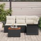 vidaXL Set di divano da giardino in 5 pezzi con cuscini in rattan nero e legno di acacia