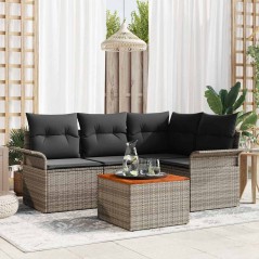 vidaXL Set giardino 5 pezzi con cuscini grigi in rattan sintetico e legno di acacia