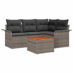 vidaXL Set giardino 5 pezzi con cuscini grigi in rattan sintetico e legno di acacia